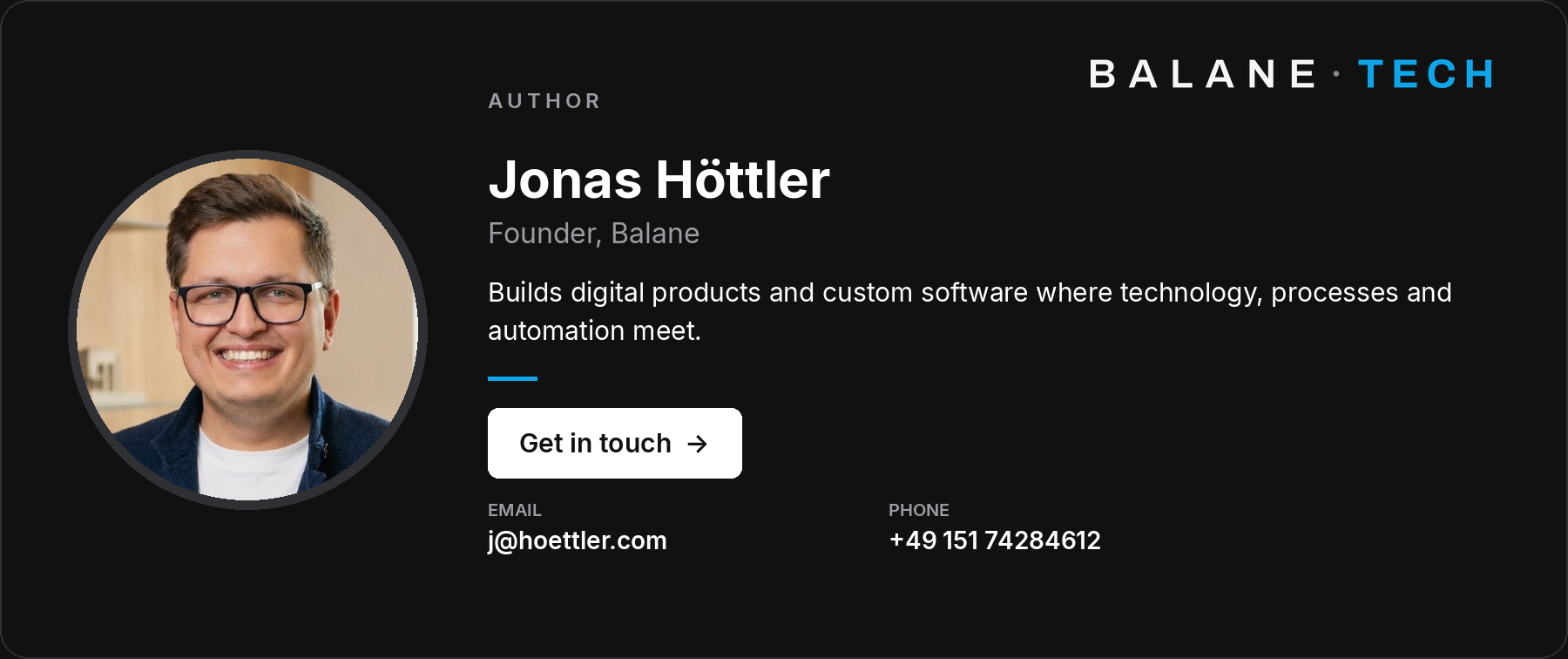 Author card Jonas Höttler, founder of Balane. Get in touch: email j@hoettler.com, phone +49 151 74284612.