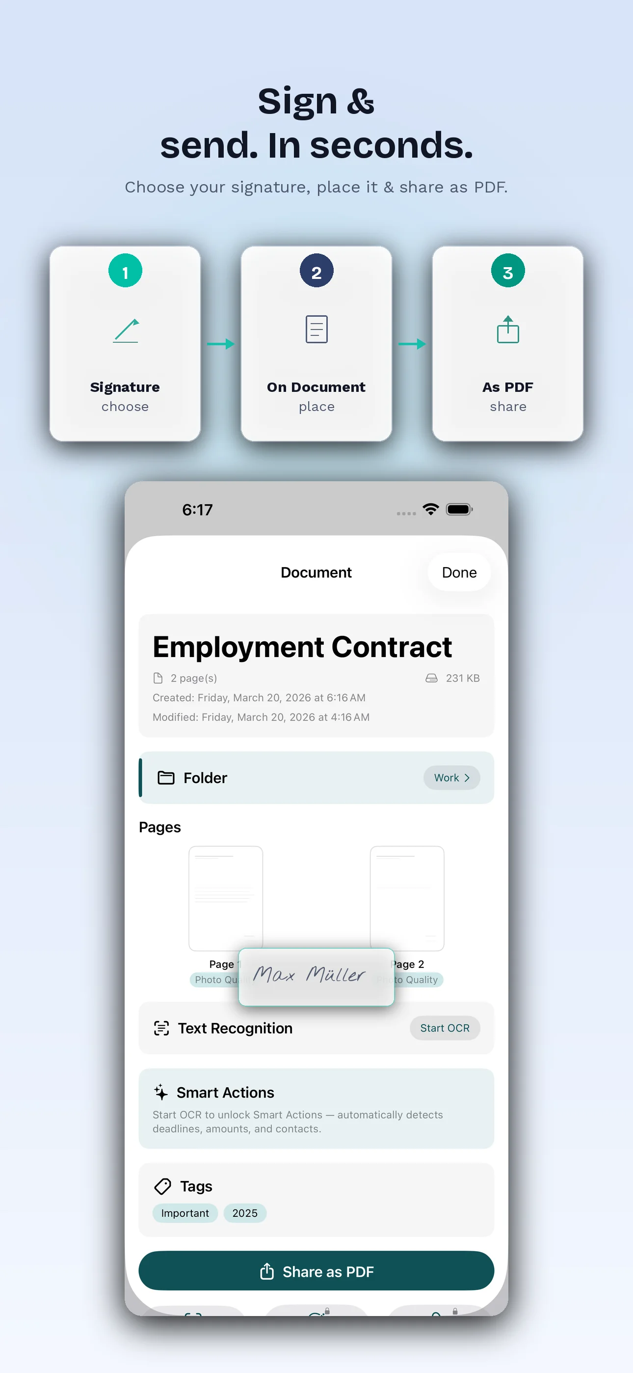 Digitale Unterschrift auf einem gescannten Dokument